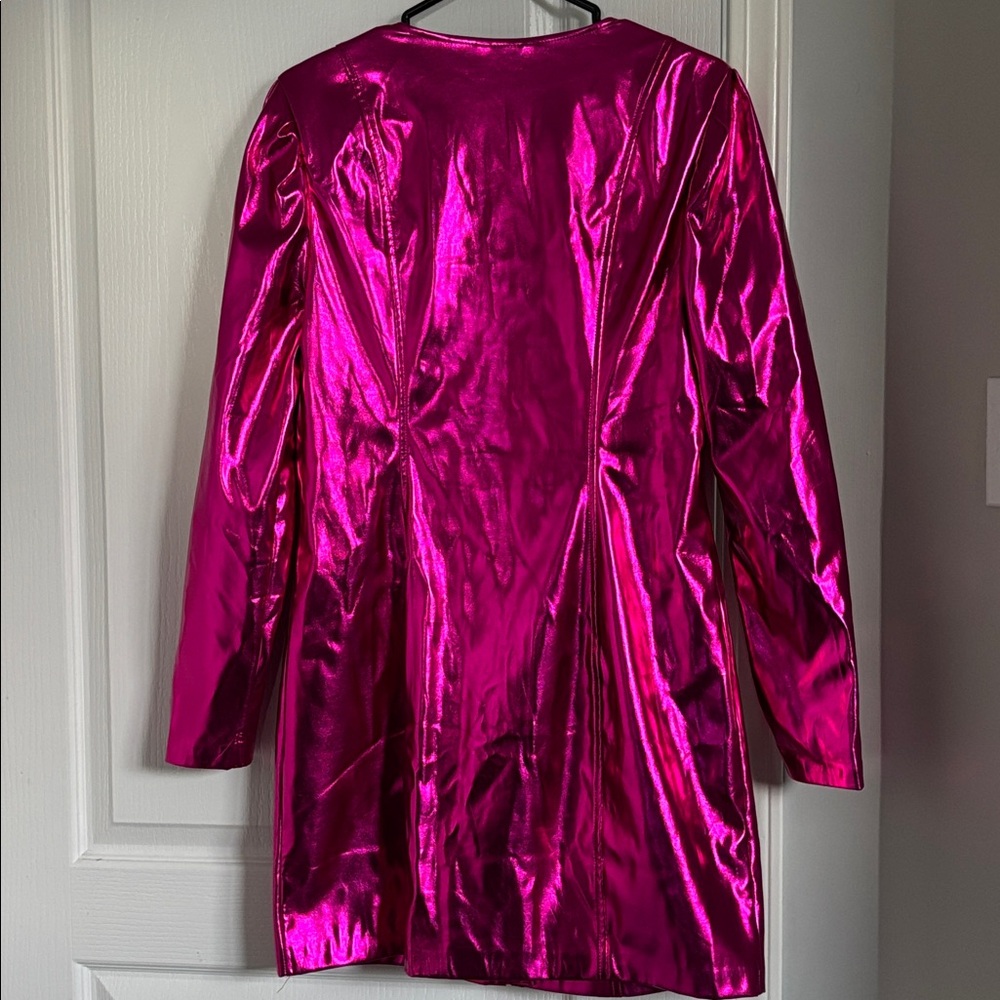 Betsey Johnson Pink Metallic Mini Dress Large Y2K Party Club Barbiecore - Picture 2 of 9